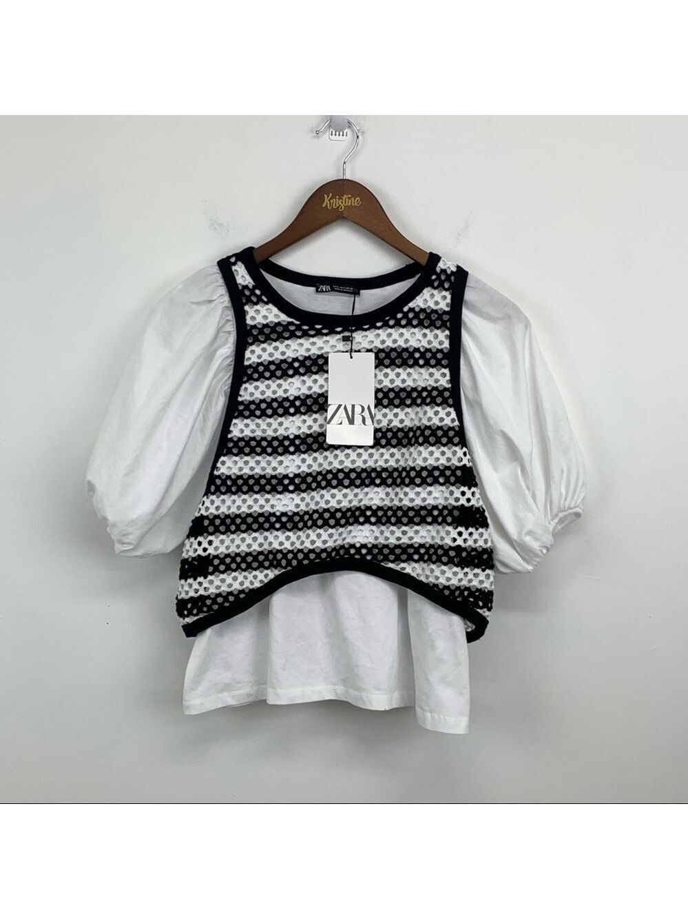 ZARA 2 in 1 Combination Short Balloon Sleeves Top w/ Vest. - Picture 8 of 12